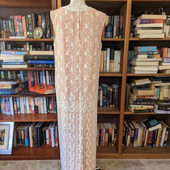 vintage 80s does 20s Jessica mclintock pink and ivory lace maxi dress sz m euc - Picture 3 of 9